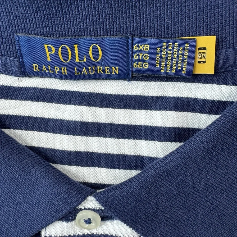 Polo Ralph Lauren White Blue Striped Cotton Red Pony Mens Polo Shirt Size 6XLB